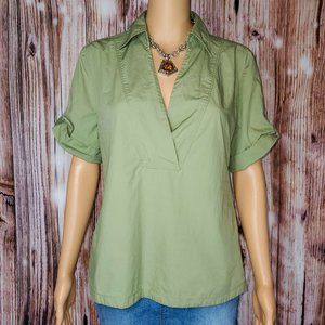 Talbots Green Short Sleeve V-Neck Blouse Size 10